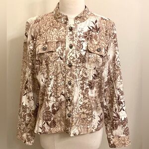 Christopher & Banks Stretch Tan Cream Floral XL Boho Shabby Chic Coastal Jacket